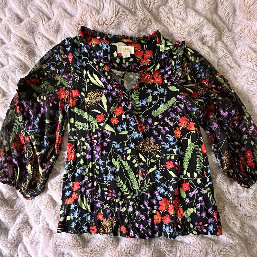 Maeve Anthropologie women’s floral ruffled blouse size XS